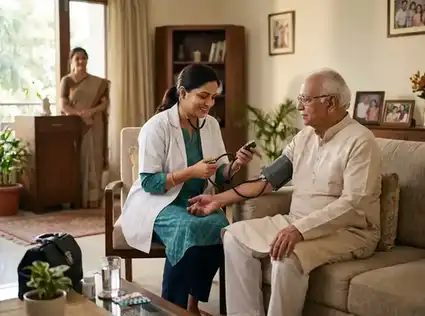 GurgaonCare general physician conducting home visit for elderly man in Gurgaon