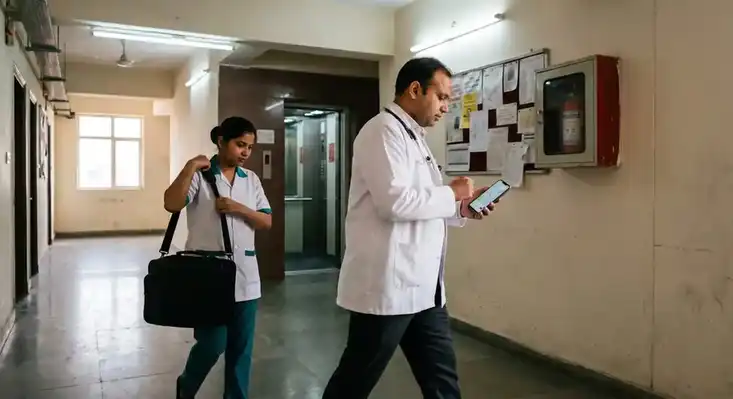 Doctor visiting elderly woman at home in Gurgaon